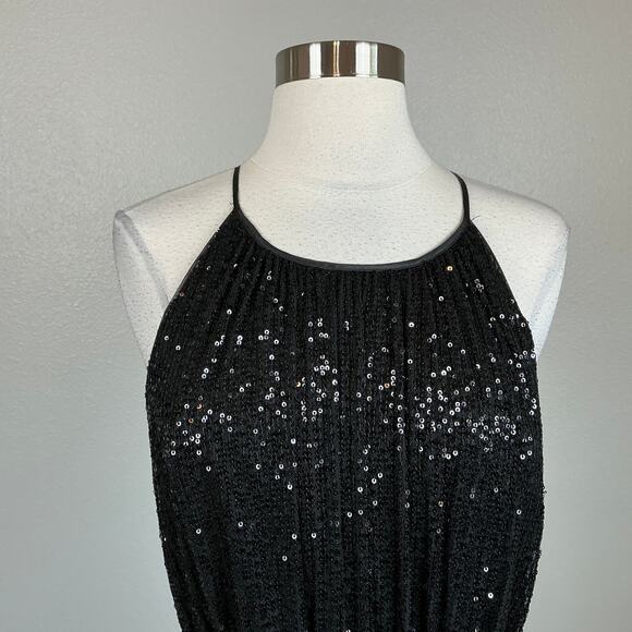 DKNY Sequined Halter Maxi Dress Size 8 Black Sequined Sleeveless Long Formal - Picture 7 of 14